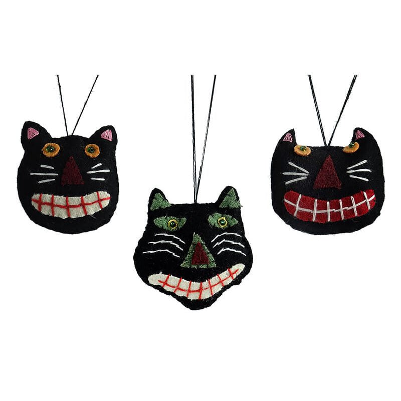Handmade Small Cat Face Halloween Ornaments Set/3
