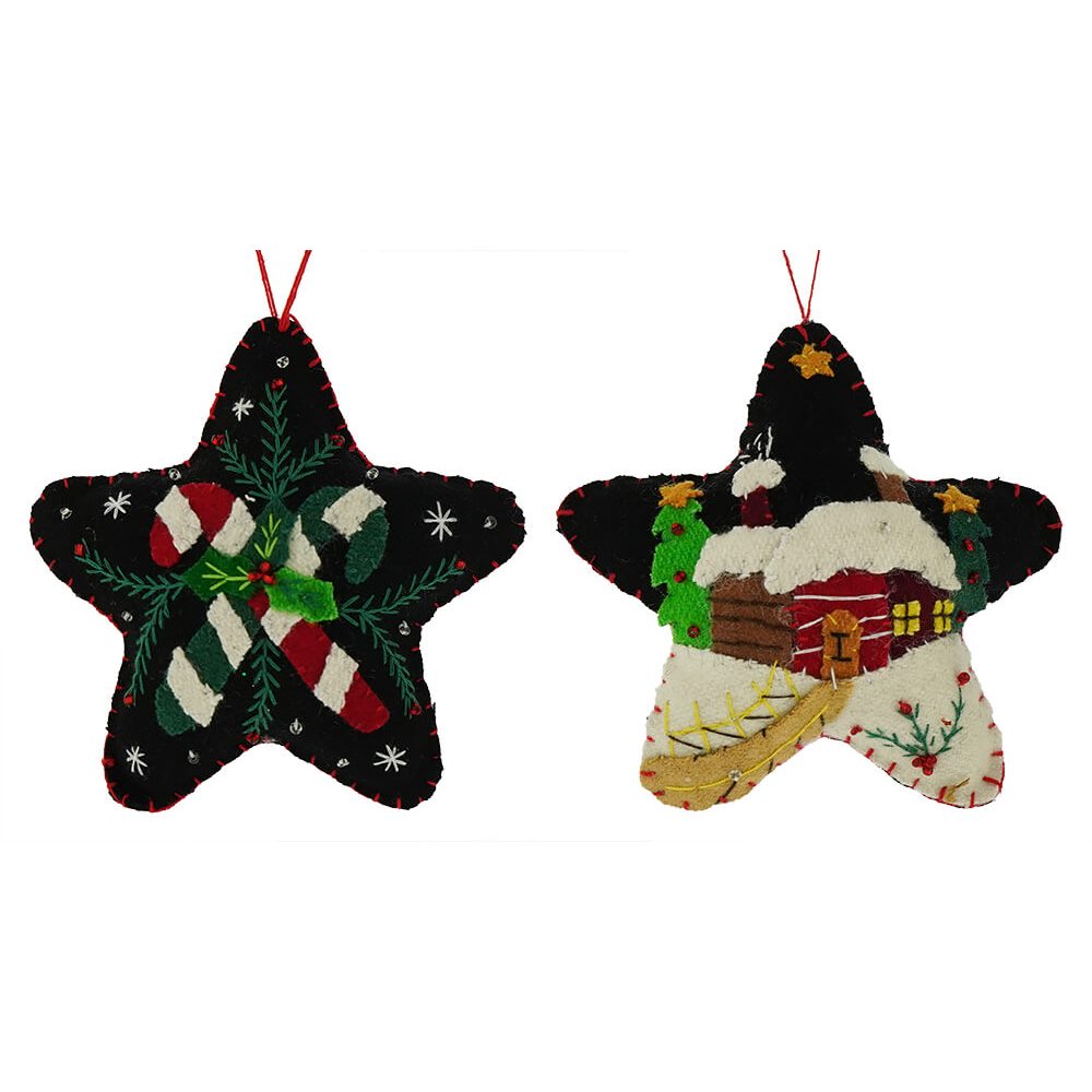 Canes & Winter Home Stars Ornaments Set/2