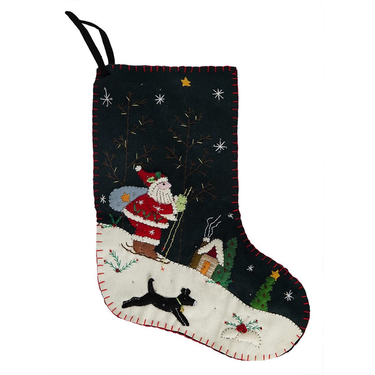 Skiing Santa with Dog Stocking