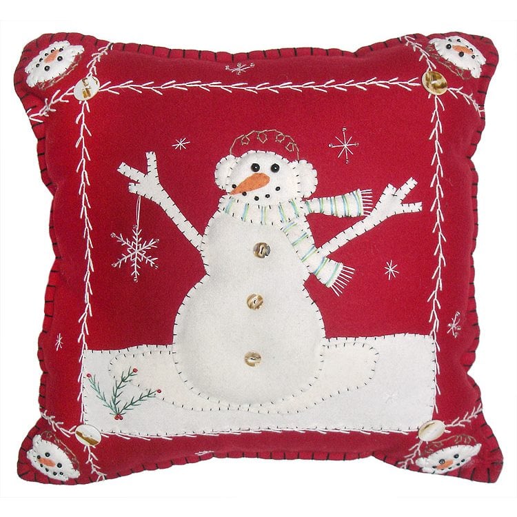 Snowman On Red Pillow