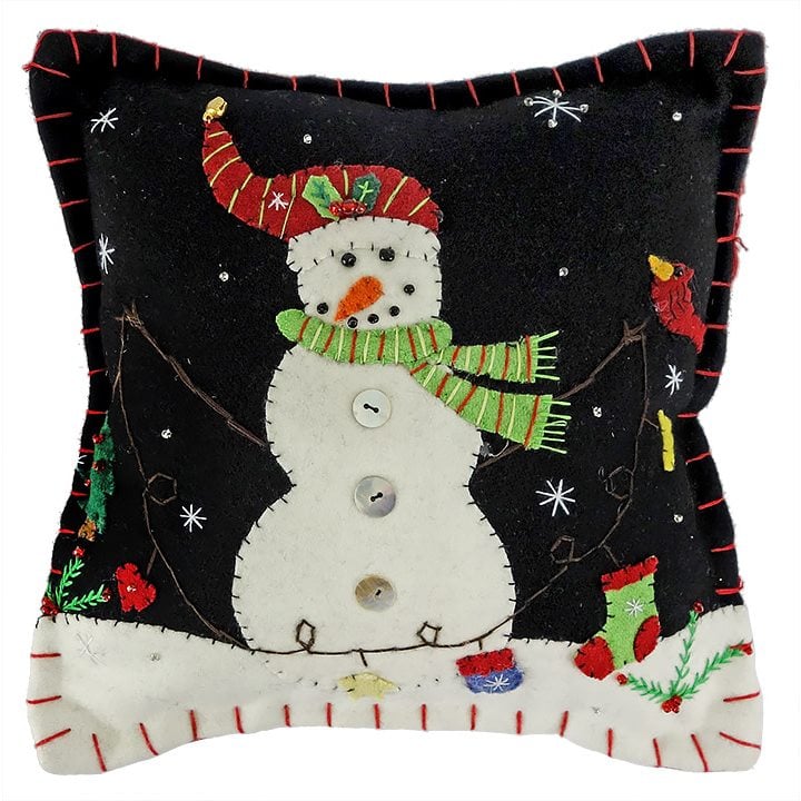 Snowman In Field With Garland Pillow