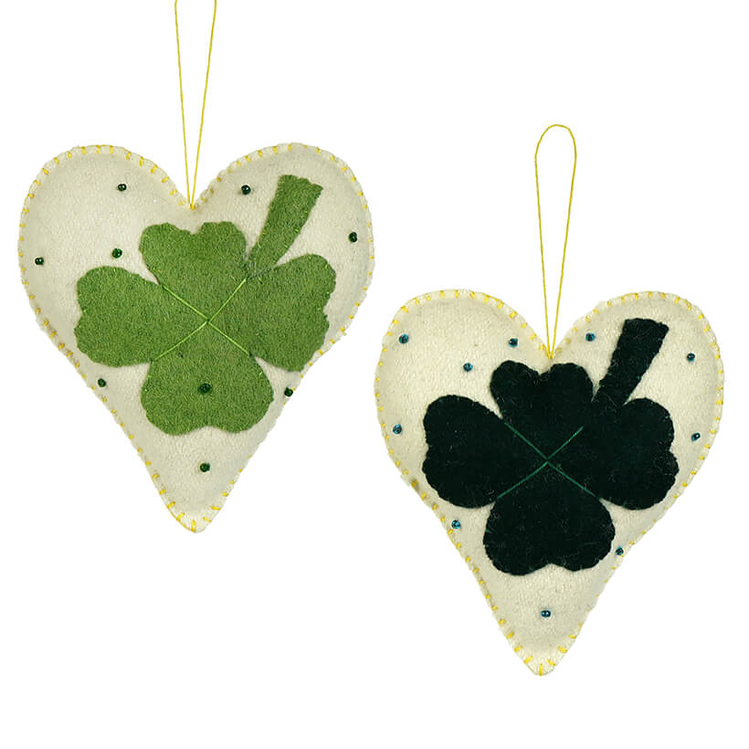 Four Leaf Clover Heart Ornaments Set/2