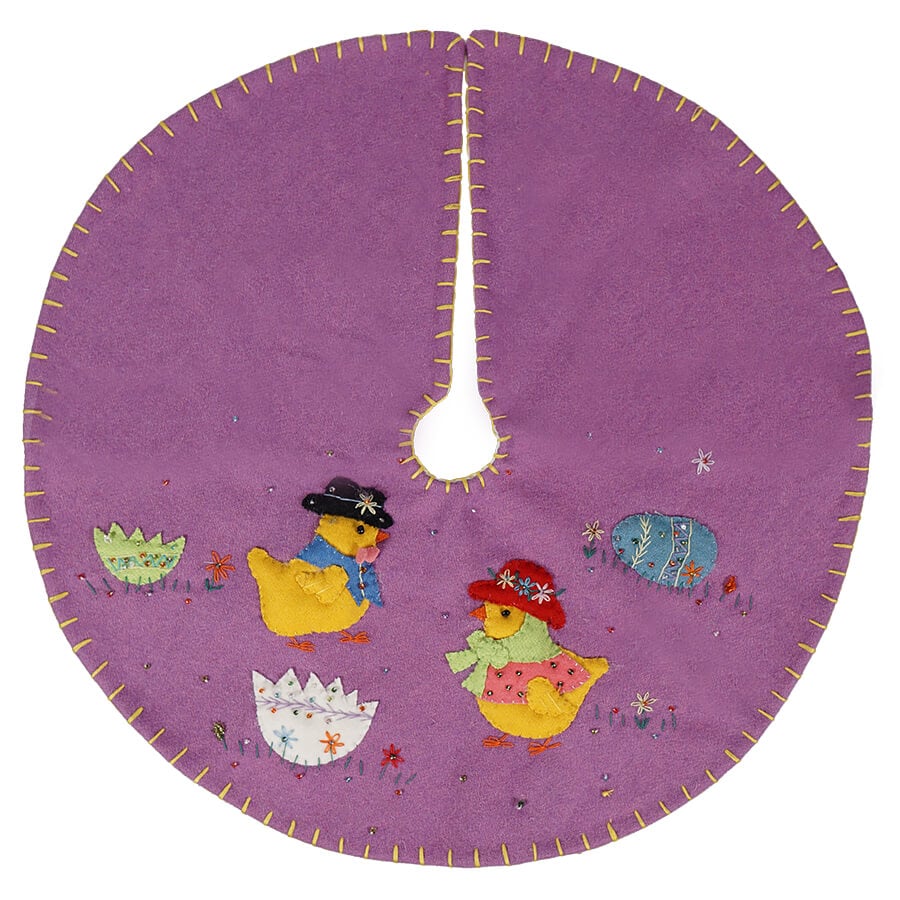 Purple Chick's With Eggs Tree Skirt