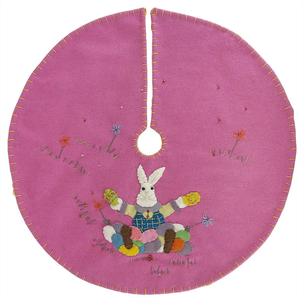 Pink Tree Skirt With Bunny & Eggs