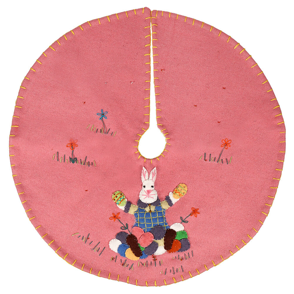 White Rabbit With Eggs Pink Tree Skirt