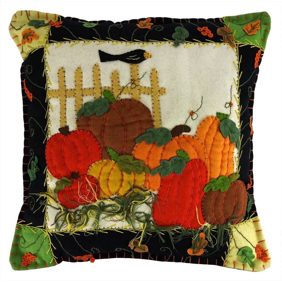 Crow on a Fence in Pumpkin Patch Pillow