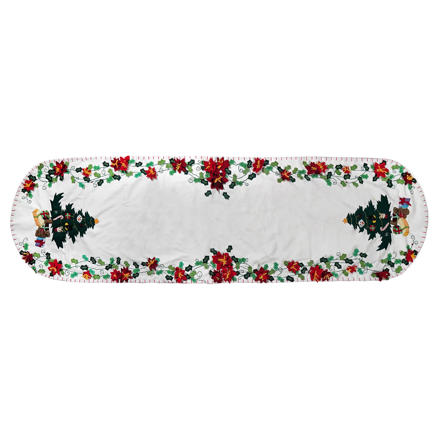 Holly & Vines White Runner With Christmas Tree & Presents