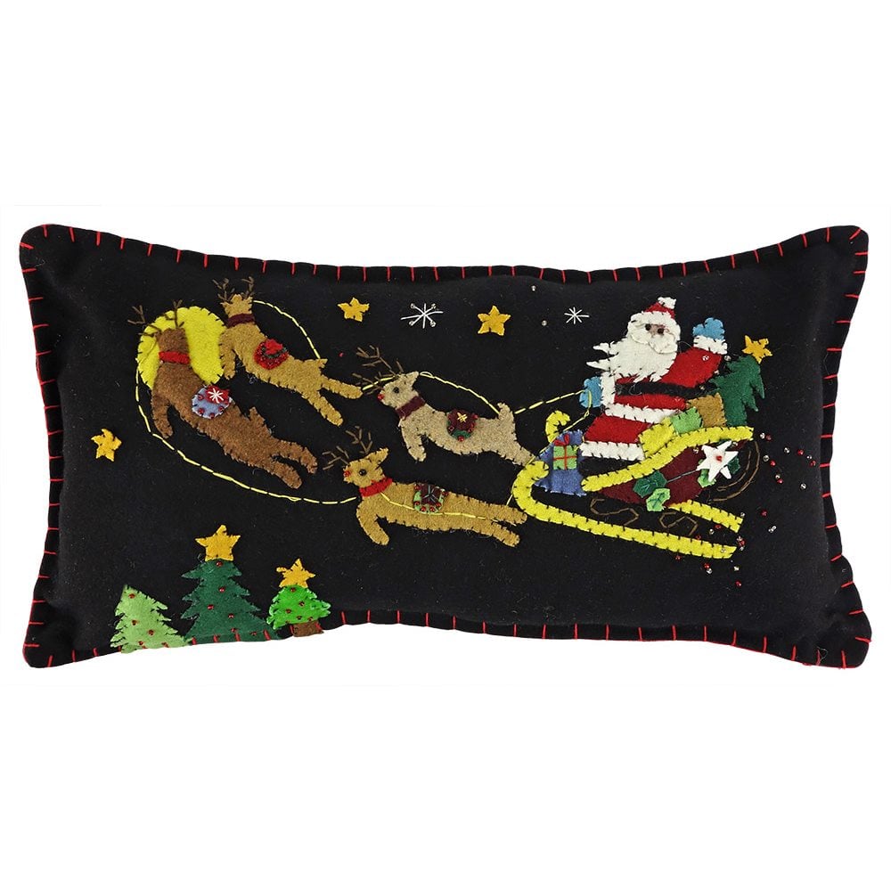 Santa Delivering Presents in Sleigh Pillow