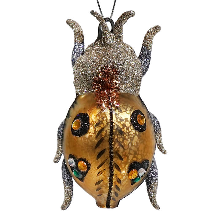 Gold Glittered Beetle Ornament