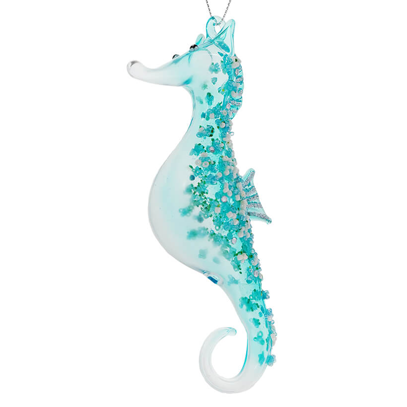 Beaded Blue Seahorse Ornament