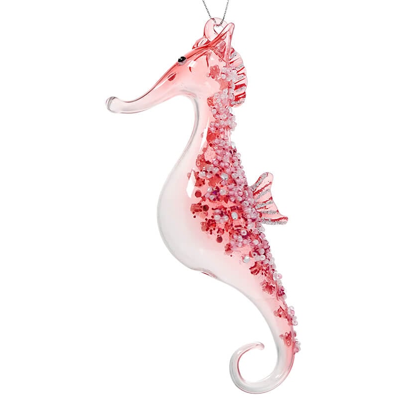 Beaded Pink Seahorse Ornament