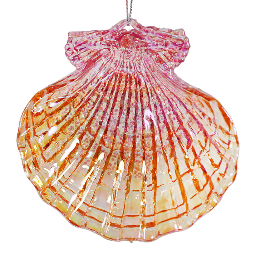 Orange & Pink Sparkle Scallop Shell Ornament