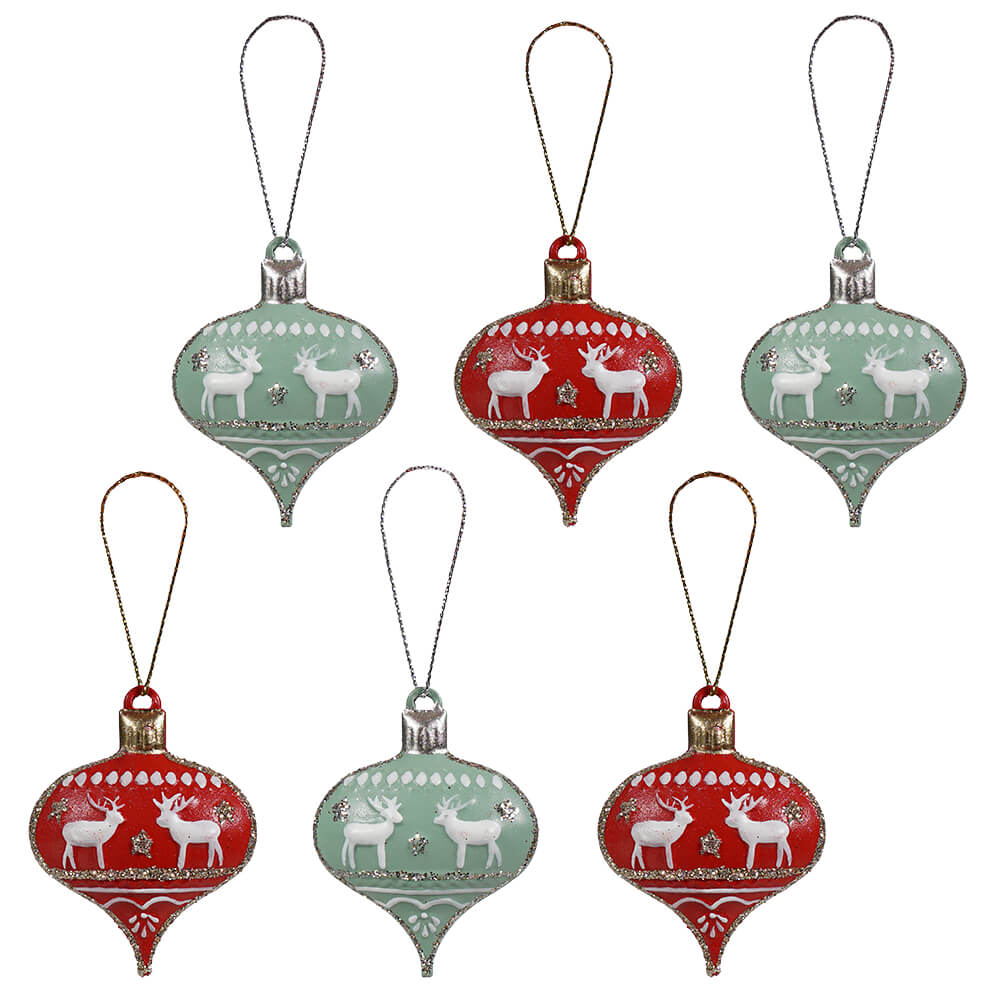 Red & Green Jingle Reindeer Ornaments Set/6