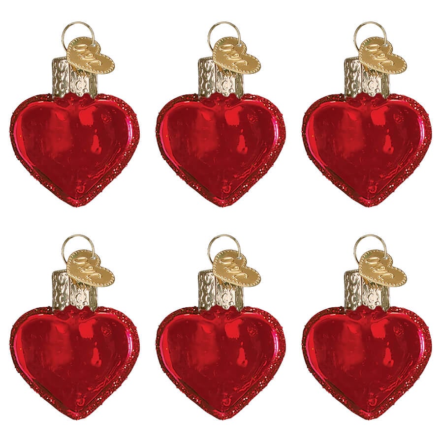 Red Glitter Hearts Ornaments Set.6