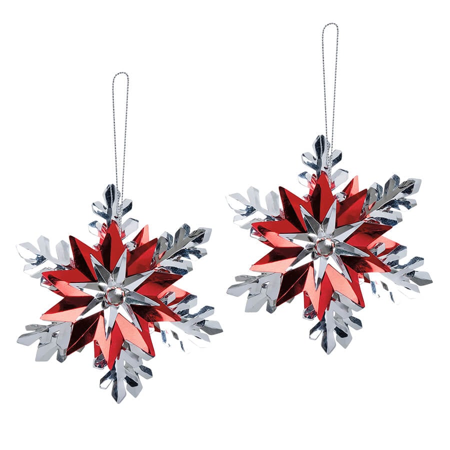 Red & Silver Snowflake Ornaments Set/2