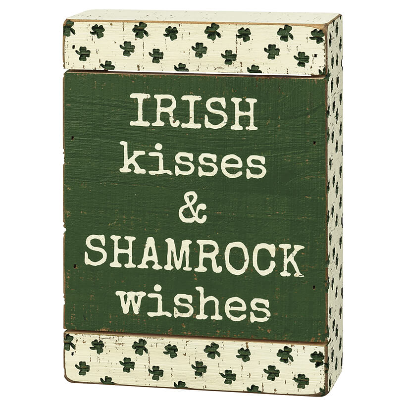 Irish Kisses & Shamrock Wishes Slat Box Sign