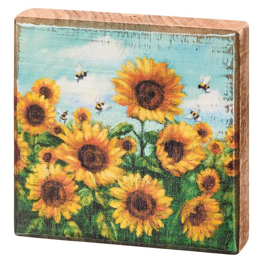 Sunflowers & Bees Wood Block Sign