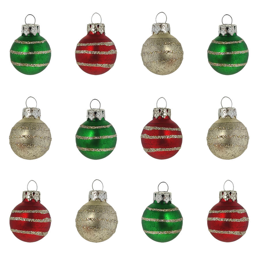 Mini Glitter Striped Ball Ornaments Set/12
