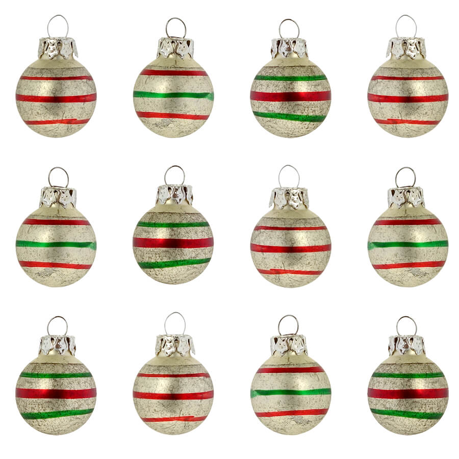 Mini Decorated Silver Ornaments Set/12