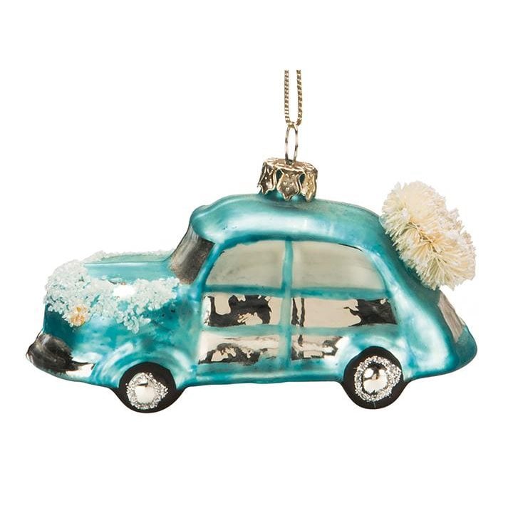Turquoise Car with Wreath on Back Ornament