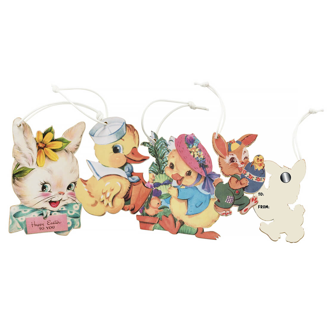 Retro Magnetic Easter Holiday Tag Ornaments Set/4