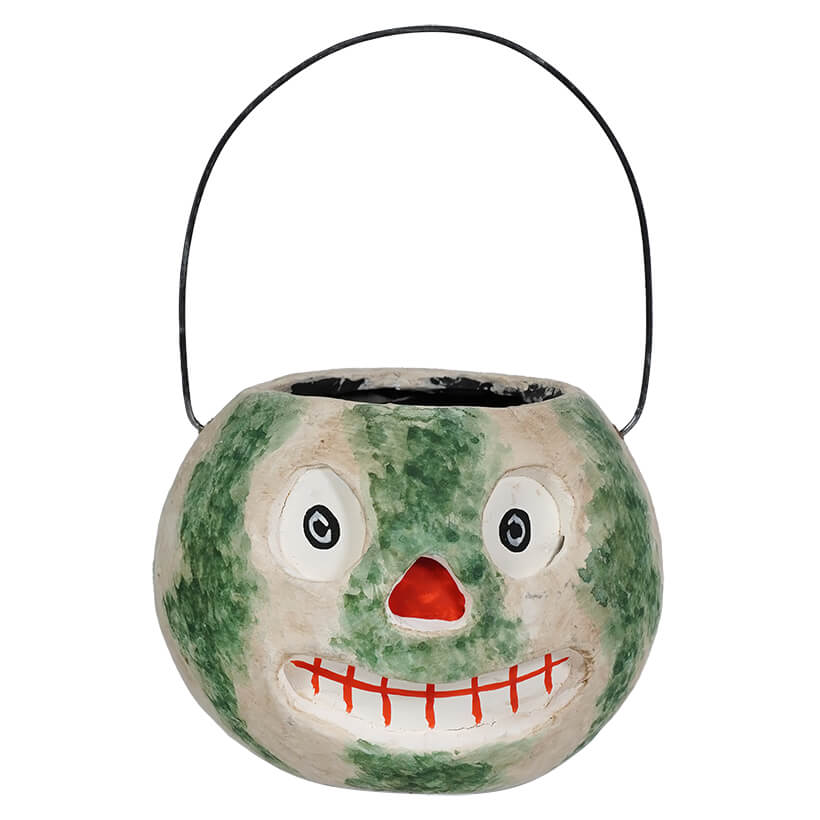 Vintage Halloween Green & Beige Smiling Bucket