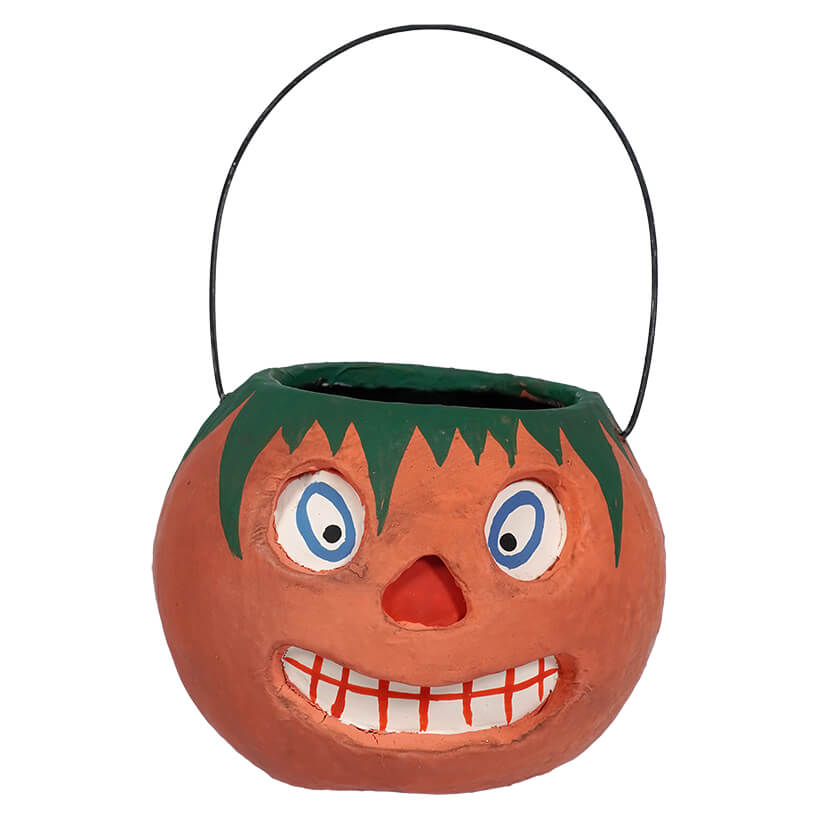 Vintage Halloween Grinning Orange Pumpkin Bucket