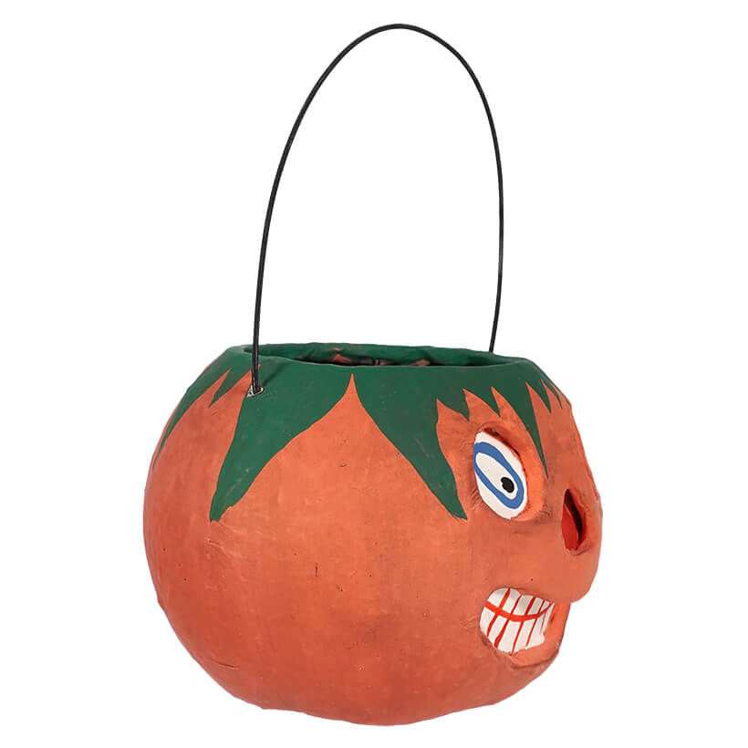 Vintage Halloween Grinning Orange Pumpkin Bucket