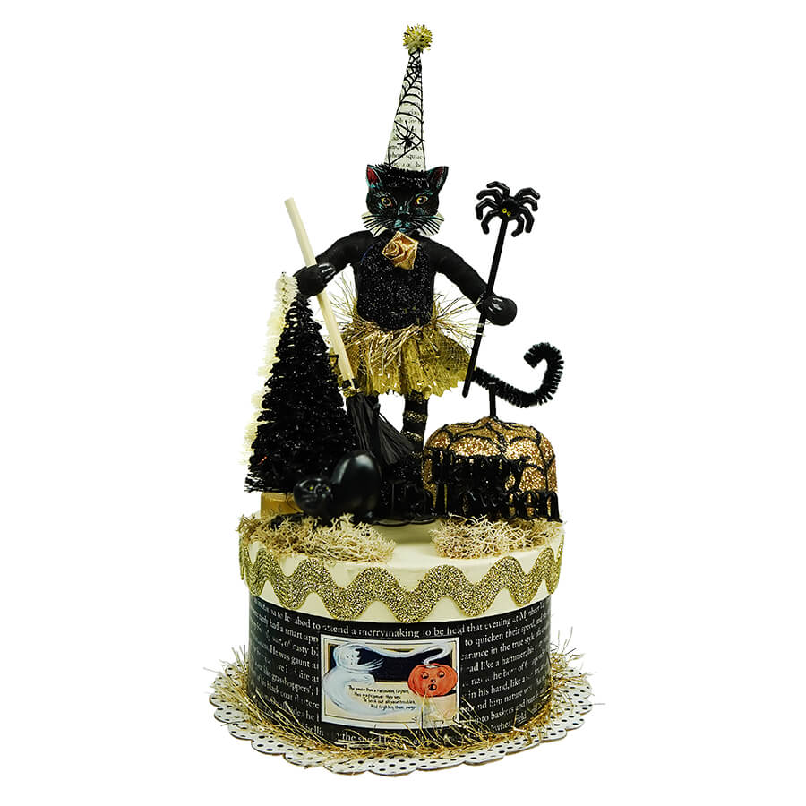 Halloween Black Cat Girl on Black & Gold Box - Traditions Exclusive