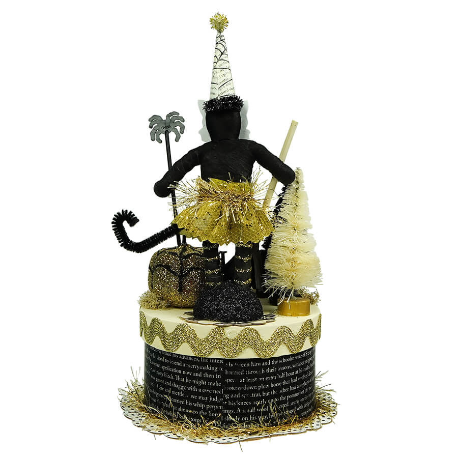Halloween Black Cat Girl on Black & Gold Box - Traditions Exclusive