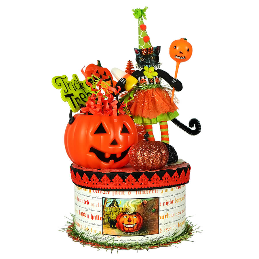 Halloween Black Cat Girl In Jack-o-Lantern Pumpkin