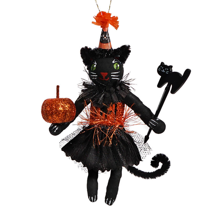 Spun Cotton Black Cat Girl Ornament