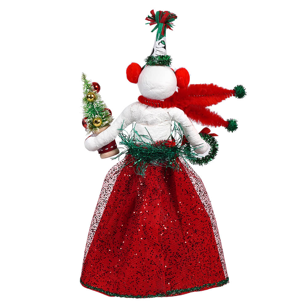 Festive Red & Green Spun Cotton Snow Woman Tree Topper