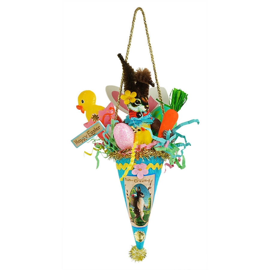 Brown Easter Bunny in Blue Cone - Traditions Exclusive
