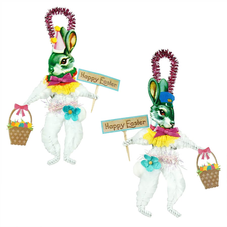 White Easter Bunny Chenille Ornaments Set/2 - Traditions Exclusive