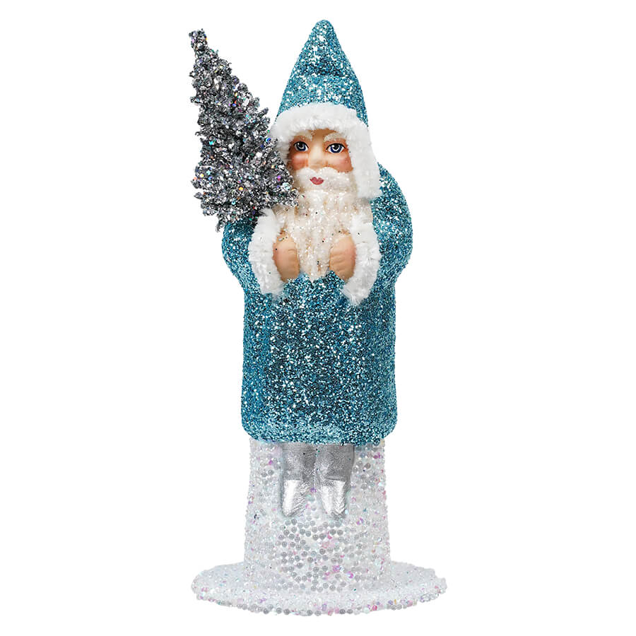 Ino Schaller Ice Blue Glitter Santa Holding Silver Tree