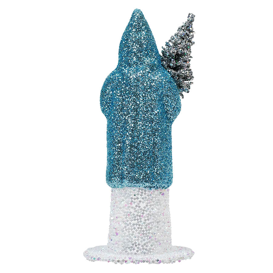 Ino Schaller Ice Blue Glitter Santa Holding Silver Tree