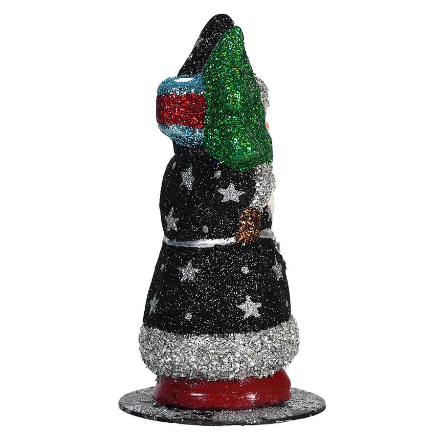 Ino Schaller Black Glitter Starry Night Santa Holding Tree