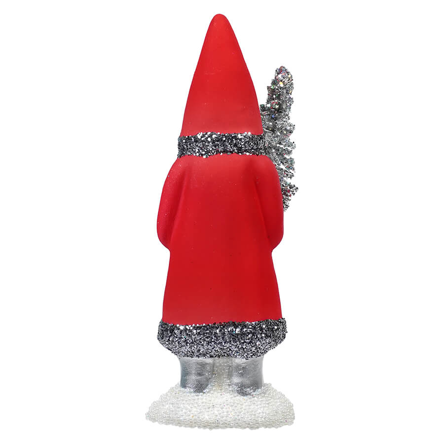 Ino Schaller Red Santa With Grey Glitter Trim Holding Tree
