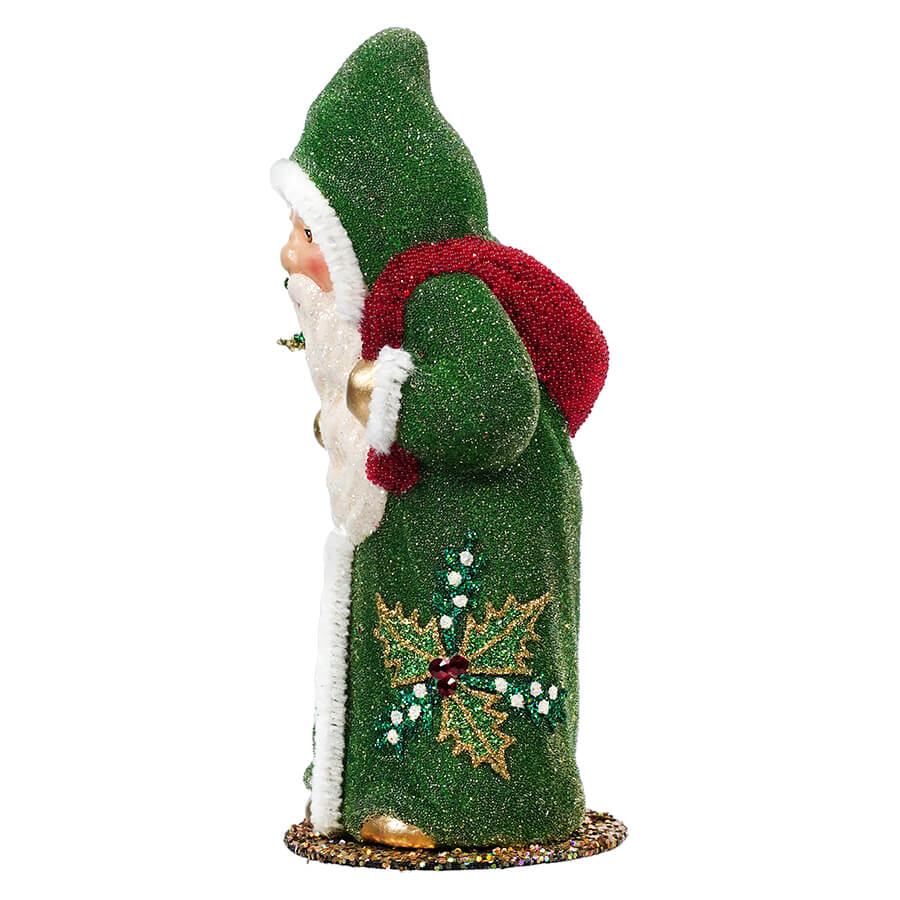 Ino Schaller Green Beaded & Glittered Holly Leaves Santa