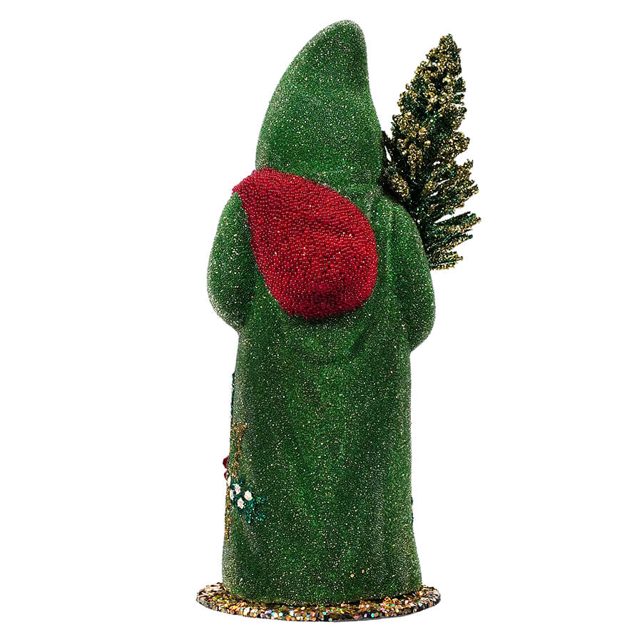 Ino Schaller Green Beaded & Glittered Holly Leaves Santa