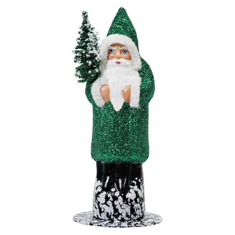 Ino Schaller Forest Green Glitter Santa Holding Tree