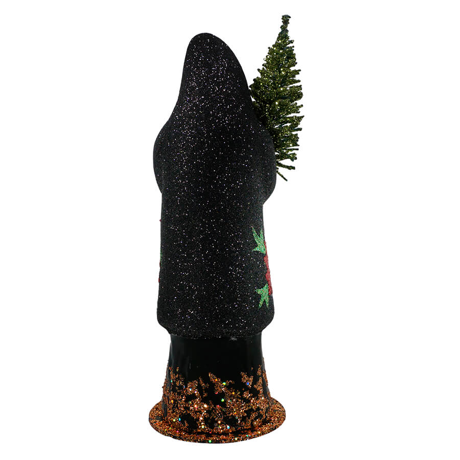 Black Glitter Santa With Poinsettia