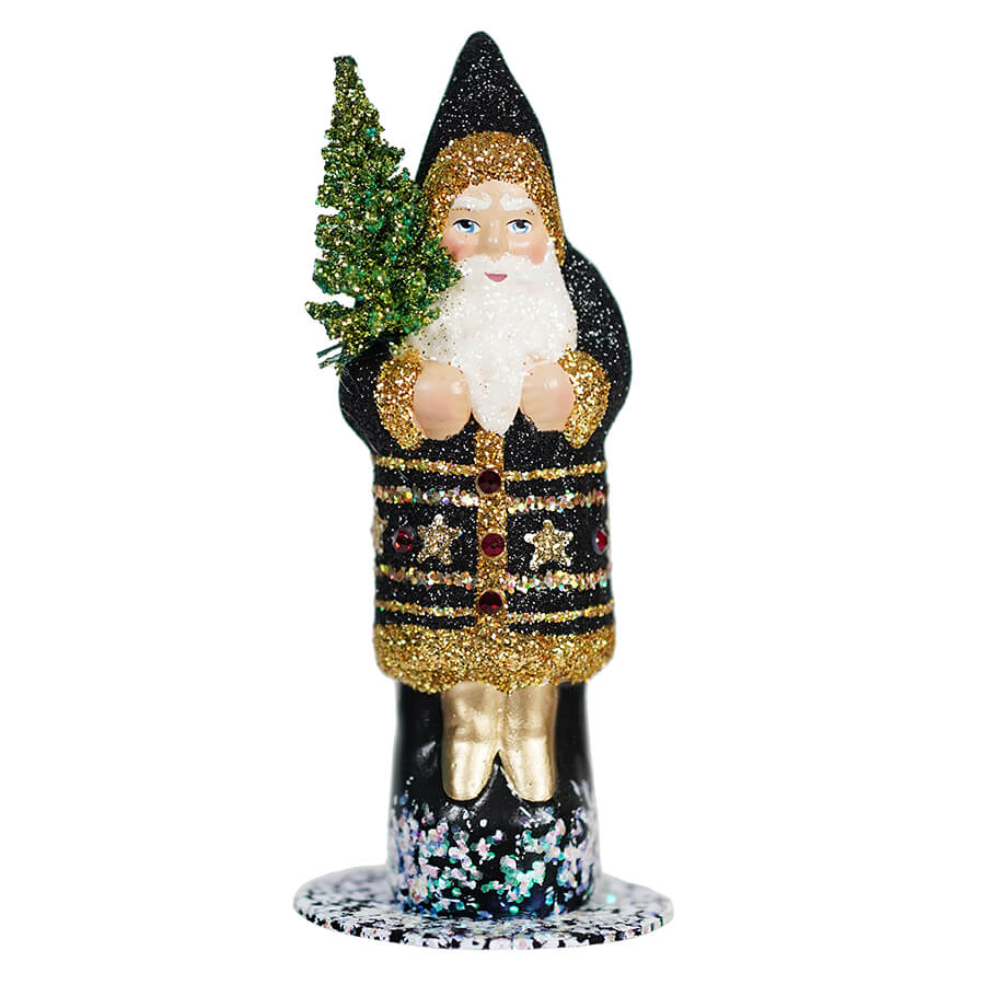 Ino Schaller Black Glitter Star Santa Holding Tree