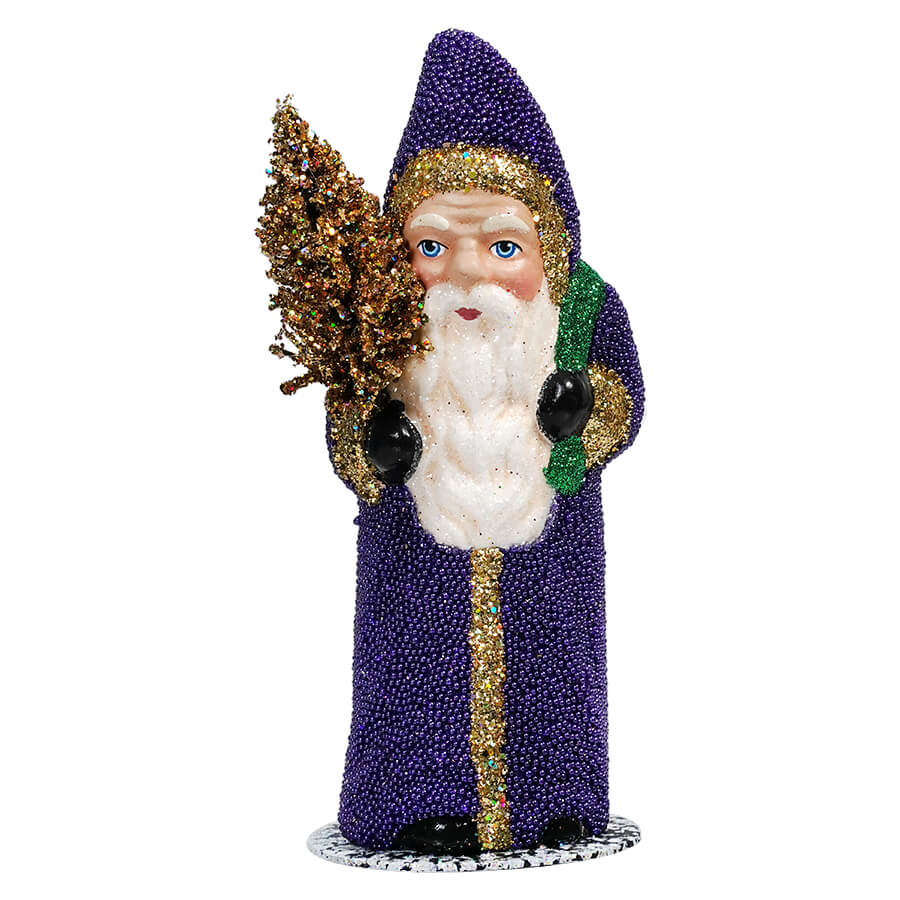 Ino Schaller Dark Purple Beaded & Glittered Santa Holding Gold Tree