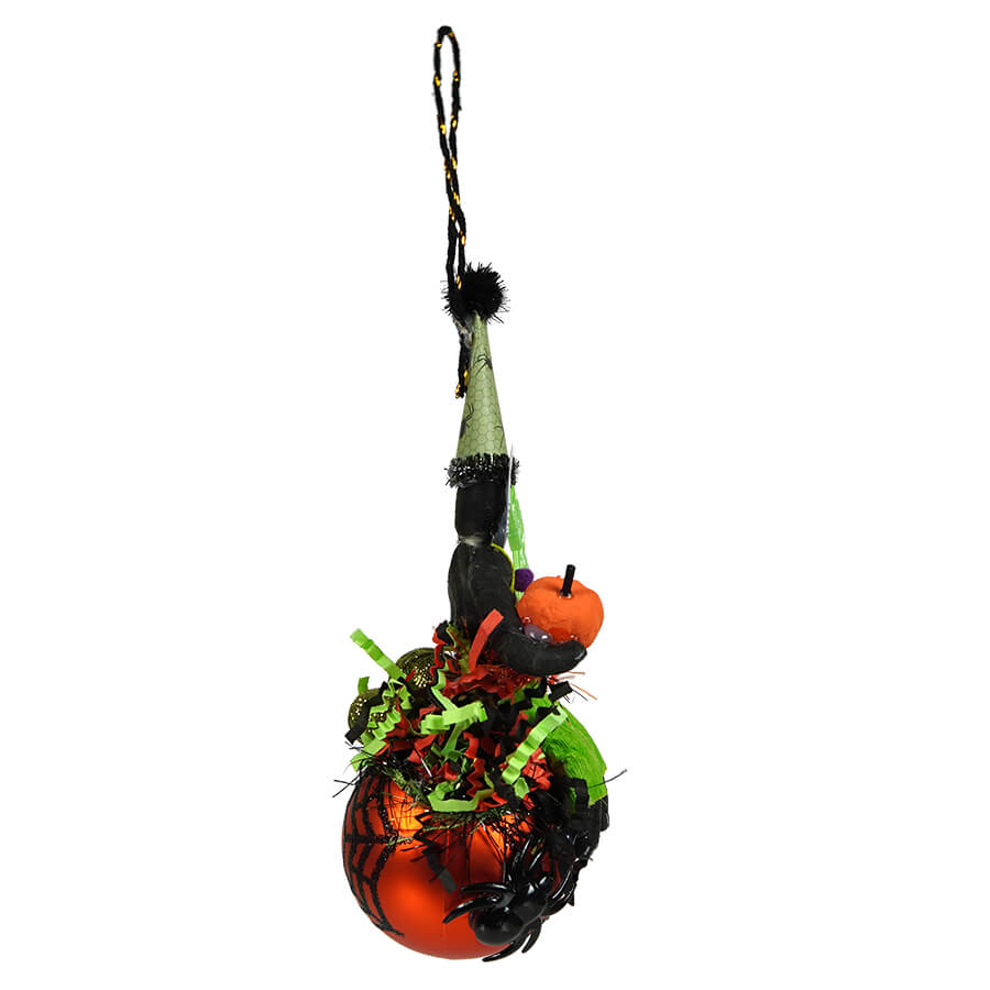 Black Cat Boy on Orange Spider Ball Ornament
