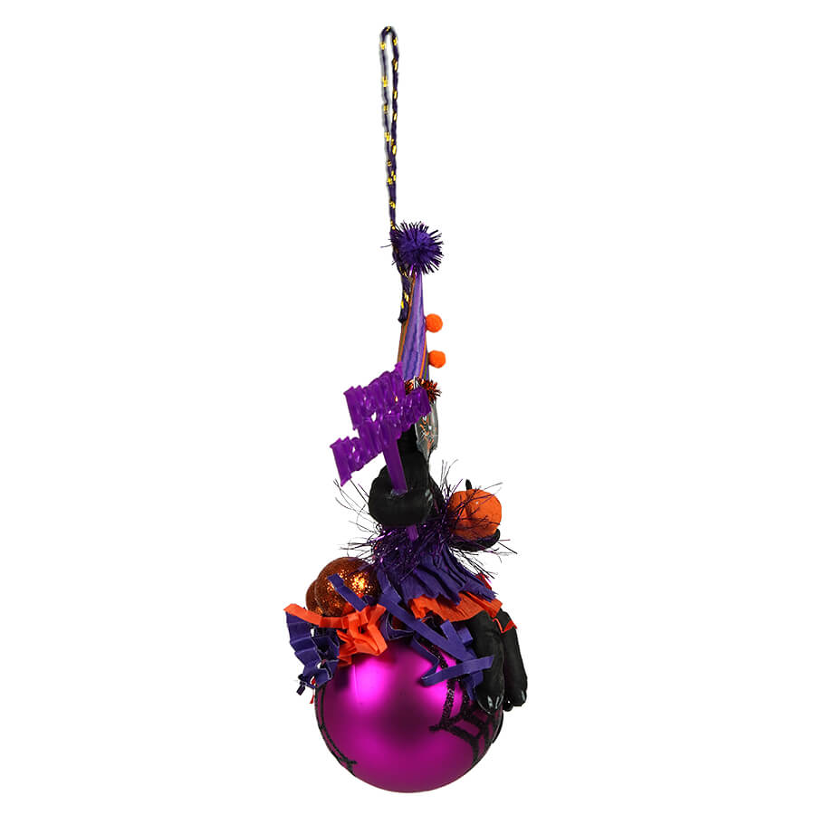 Black Cat Girl on Purple Spider Ball Ornament