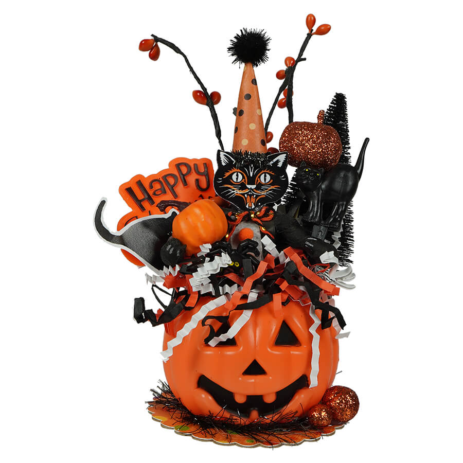 Orange Halloween Black Cat in Jack-o-Lantern
