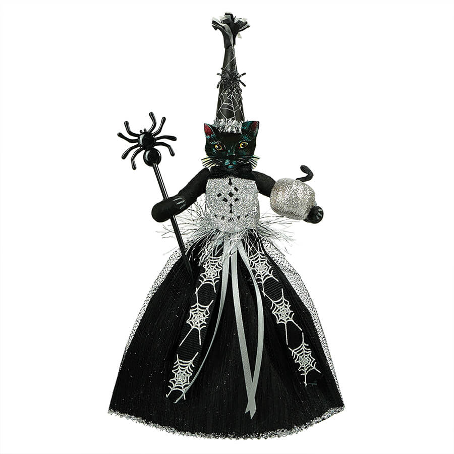 Silver Black Cat Witch Figure