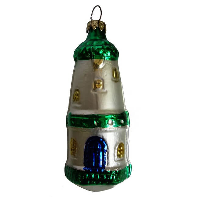 Green & White Striped Lighthouse Ornament